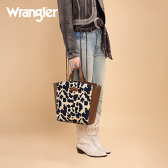 WG264-8014BR  Wrangler Cow Print Concealed Carry Tote/Crossbody - Brown