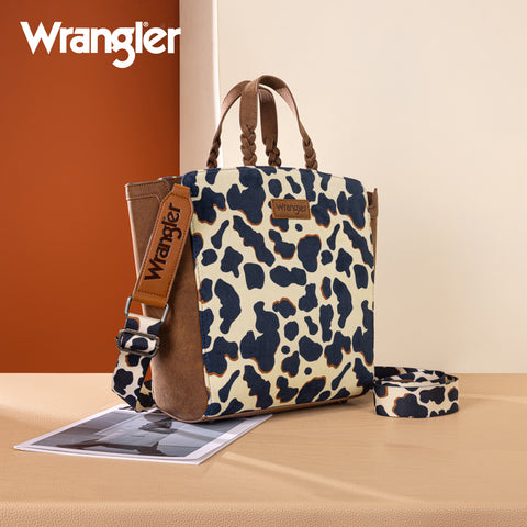 WG264-8014BR  Wrangler Cow Print Concealed Carry Tote/Crossbody - Brown