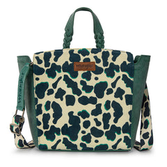 WG264-8014DTQ  Wrangler Cow Print Concealed Carry Tote/Crossbody- Dark Turquoise