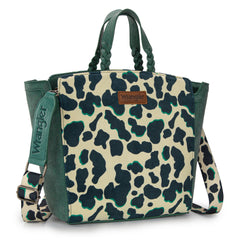WG264-8014DTQ  Wrangler Cow Print Concealed Carry Tote/Crossbody- Dark Turquoise