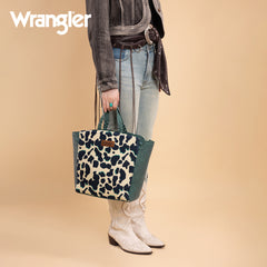 WG264-8014DTQ  Wrangler Cow Print Concealed Carry Tote/Crossbody- Dark Turquoise