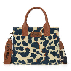 WG264-8120BR  Wrangler Cow Print Concealed Carry Tote/Crossbody -Brown