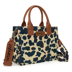 WG264-8120BR  Wrangler Cow Print Concealed Carry Tote/Crossbody -Brown