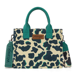 WG264-8120DTQ  Wrangler Cow Print Concealed Carry Tote/Crossbody -Dark Turquoise