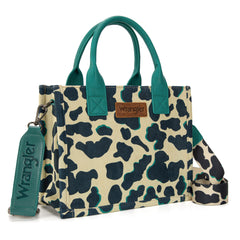 WG264-8120DTQ  Wrangler Cow Print Concealed Carry Tote/Crossbody -Dark Turquoise