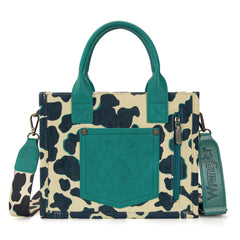 WG264-8120DTQ  Wrangler Cow Print Concealed Carry Tote/Crossbody -Dark Turquoise