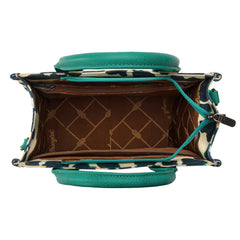 WG264-8120DTQ  Wrangler Cow Print Concealed Carry Tote/Crossbody -Dark Turquoise