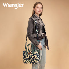 WG264-8120DTQ  Wrangler Cow Print Concealed Carry Tote/Crossbody -Dark Turquoise