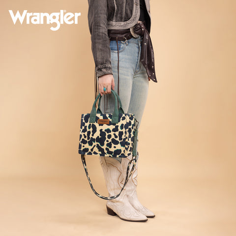 WG264-8120DTQ  Wrangler Cow Print Concealed Carry Tote/Crossbody -Dark Turquoise