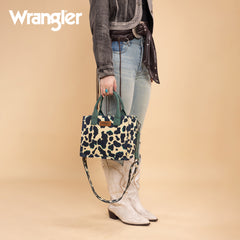 WG264-8120DTQ  Wrangler Cow Print Concealed Carry Tote/Crossbody -Dark Turquoise