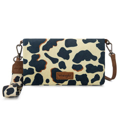 WG264-W106BR   Wrangler Cow Print  Wallet/Wristlet/Crossbody -Brown