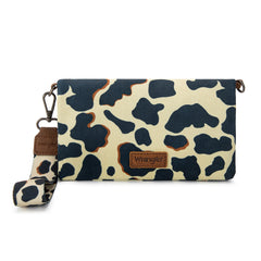 WG264-W106BR   Wrangler Cow Print  Wallet/Wristlet/Crossbody -Brown