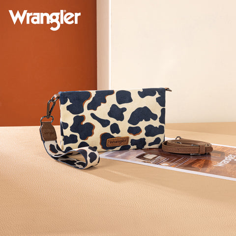 WG264-W106BR   Wrangler Cow Print  Wallet/Wristlet/Crossbody -Brown