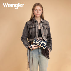 WG264-W106BR   Wrangler Cow Print  Wallet/Wristlet/Crossbody -Brown
