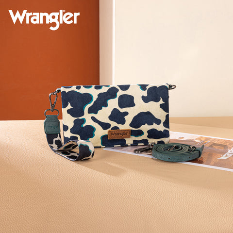 WG264-W106DTQ  Wrangler Cow Print  Wallet/Wristlet/Crossbody -Dark Turquoise