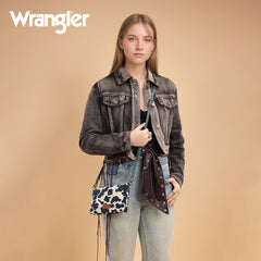 WG264-W106DTQ  Wrangler Cow Print  Wallet/Wristlet/Crossbody -Dark Turquoise