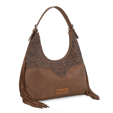 WG265-3027  Wrangler Fringe Floral Tooled Hobo Bag-Coffee