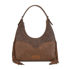 WG265-3027  Wrangler Fringe Floral Tooled Hobo Bag-Coffee
