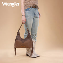WG265-3027  Wrangler Fringe Floral Tooled Hobo Bag-Coffee