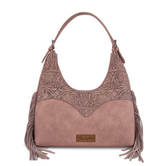 WG265-3027  Wrangler Fringe Floral Tooled Hobo Bag- Dark Pink