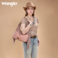 WG265-3027  Wrangler Fringe Floral Tooled Hobo Bag- Dark Pink