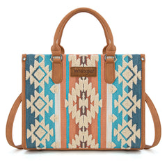 WG275-8120  Wrangler Sherpa Aztec Canvas Tote/Crossbody - Brown