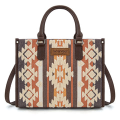 WG275-8120  Wrangler Sherpa Aztec Canvas Tote/Crossbody - Coffee