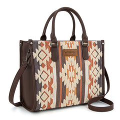 WG275-8120  Wrangler Sherpa Aztec Canvas Tote/Crossbody - Coffee