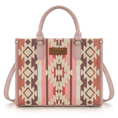 WG275-8120  Wrangler Sherpa Aztec Canvas Tote/Crossbody - Dark Pink