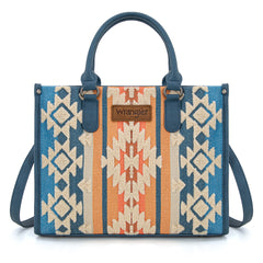 WG275-8120  Wrangler Sherpa Aztec Canvas Tote/Crossbody - Jean