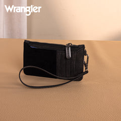 WG227-W075   Wrangler Vintage Floral Velvet Printed   Mini Zip card Case Wristlet - Black