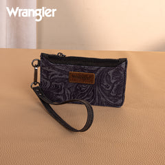 WG227-W075   Wrangler Vintage Floral Velvet Printed   Mini Zip card Case Wristlet - Black