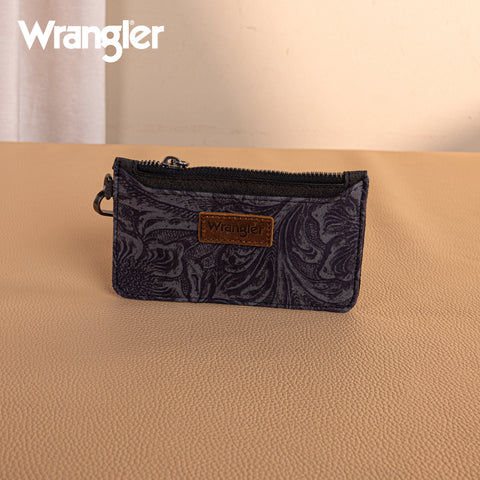 WG227-W075   Wrangler Vintage Floral Velvet Printed   Mini Zip card Case Wristlet - Black