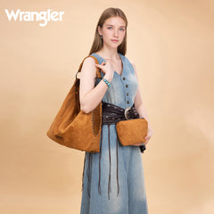 WG276-9182  Wrangler Floral Tooled Hobo Bag with Pouch-Brown