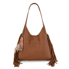 WG279-9182BR  Wrangler Fringe Floral Tooled Hobo Bag-Brown