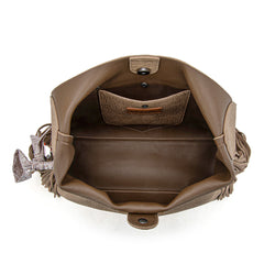 WG279-9182KH  Wrangler Fringe Floral Tooled Hobo Bag-Khaki