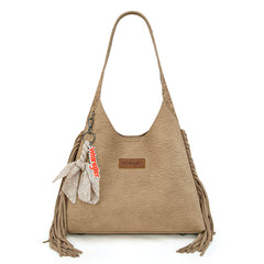 WG279-9182TN  Wrangler Fringe Floral Tooled Hobo Bag-Tan