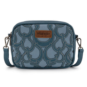 WG292-8365JN Wrangler Horseshoe Cutout Double Zip Crossbody Bag - Jean