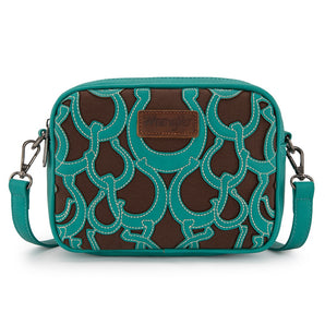 WG292-8365TQ Wrangler Horseshoe Cutout Double Zip Crossbody Bag - Turquoise