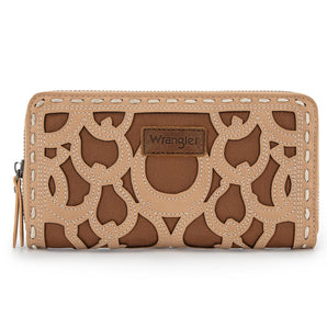 WG292-W082KH Wrangler Horseshoe Cutout Zip Around Wallet - Khaki