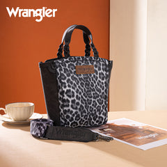 WG296-8014BK   Wrangler Leopard Print Braided Handle Tote/Crossbody - Black