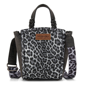 WG296-8014BK Wrangler Leopard Print Braided Handle Tote/Crossbody - Black