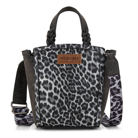 WG296-8014BK   Wrangler Leopard Print Braided Handle Tote/Crossbody - Black