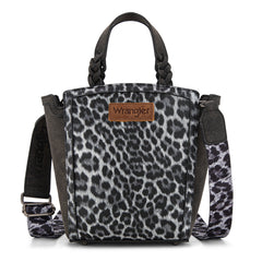 WG296-8014BK   Wrangler Leopard Print Braided Handle Tote/Crossbody - Black