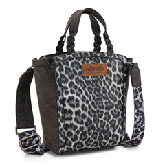 WG296-8014BK   Wrangler Leopard Print Braided Handle Tote/Crossbody - Black