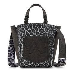 WG296-8014BK   Wrangler Leopard Print Braided Handle Tote/Crossbody - Black