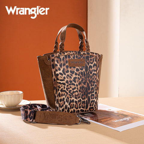 WG296-8014BR   Wrangler Leopard Print Tote/Crossbody - Brown
