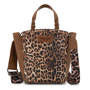 WG296-8014BR Wrangler Leopard Print Tote/Crossbody - Brown