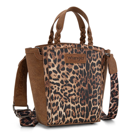 WG296-8014BR   Wrangler Leopard Print Tote/Crossbody - Brown