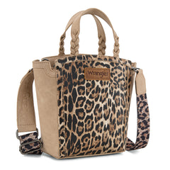 WG296-8014TN   Wrangler Leopard Print Braided Handle Tote/Crossbody - Tan
